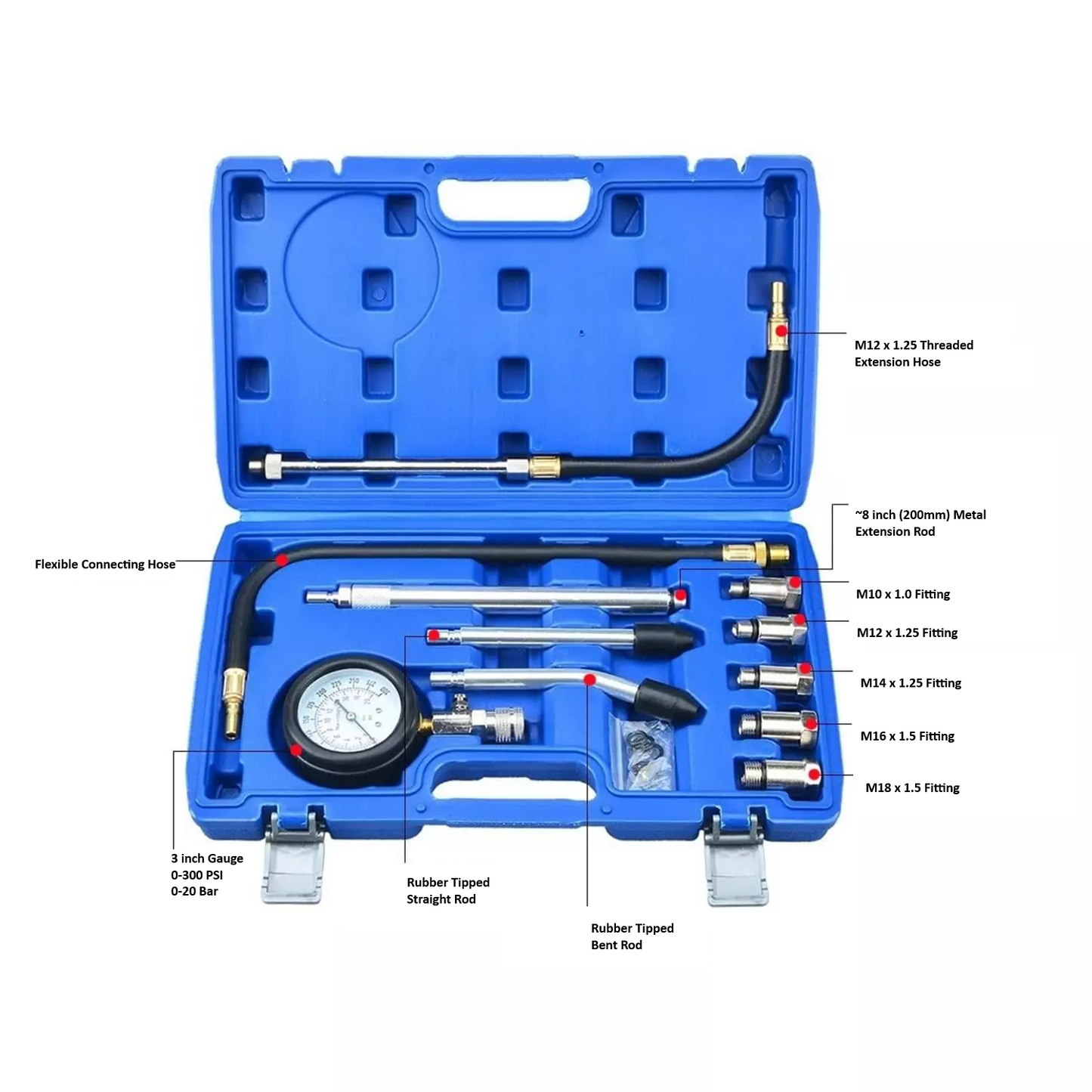 11pc XL Engine Compression Tester Set